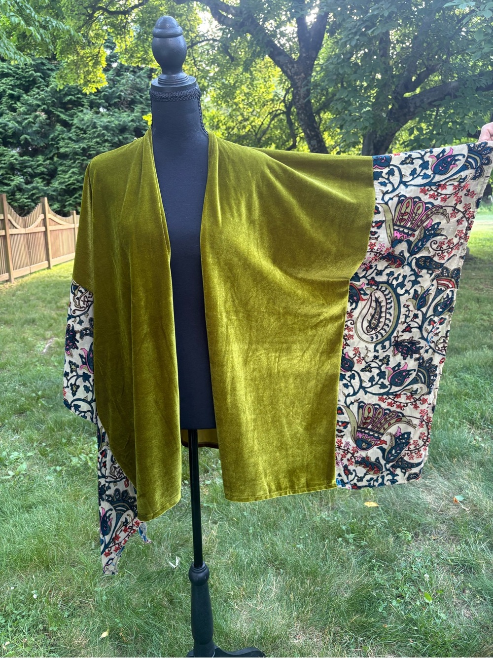 Do everything in love Olive Green Velvet Kimono Jacket with Paisley Sleeves